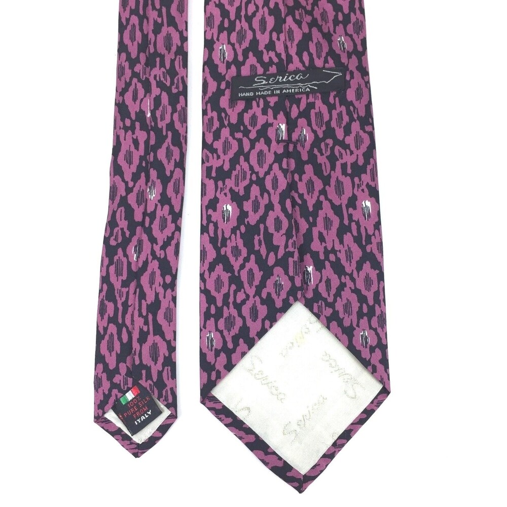 Men's Serica Pink & Black Tie 100% Pure Italian Silk Wide Short Dress Necktie - Picture 6 of 10
